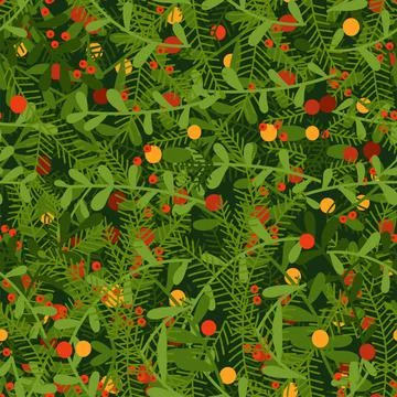 Hand drawn seamless pattern with Fall or winter themed background. Red berries イラスト素材