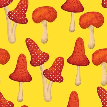 Hand drawn seamless pattern with fall autumn mushrooms fungi, wild nature Stock Illustration