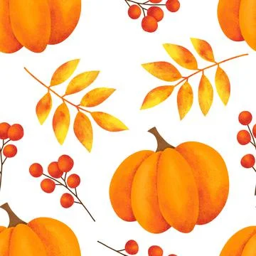 Hand drawn seamless pattern with fall autumn leaf leaves berry berries, maple イラスト素材
