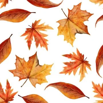 Hand drawn seamless pattern with fall autumn leaf leaves, maple oak acorn Illustrazione stock