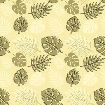 Hand drawn seamless pattern featuring tropical monstera leaves Stockillustratie