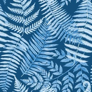 Hand drawn seamless pattern with fern leaves. Detailed watercolor botanical Illustrazione stock