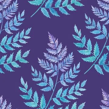 Hand drawn seamless pattern with fern leaves. Detailed watercolor botanical Stock-Illustration