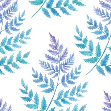 Hand drawn seamless pattern with fern leaves. Detailed watercolor botanical Stock Illustration