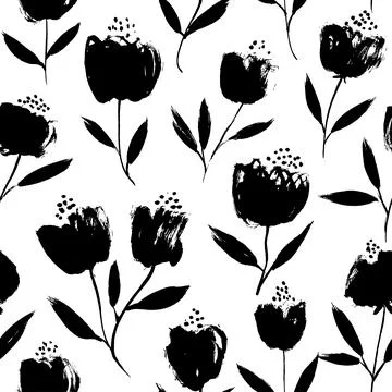 Hand drawn seamless pattern with floral motif. Stock Illustration