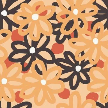 Hand drawn seamless pattern with floral flowers in beige orange fall autumn Stock Illustration