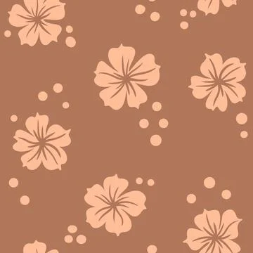 Hand drawn seamless pattern with floral flowers. Peach fuzz apricot orange Stock Illustration
