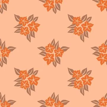 Hand drawn seamless pattern with floral flowers. Peach fuzz apricot orange Stock Illustration
