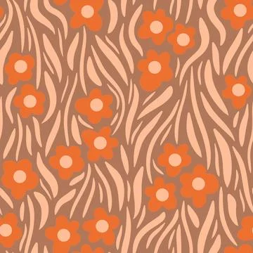 Hand drawn seamless pattern with floral flowers. Peach fuzz apricot orange Illustrazione stock