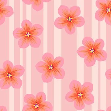 Hand drawn seamless pattern with floral flowers. Peach fuzz apricot orange Stock Illustration