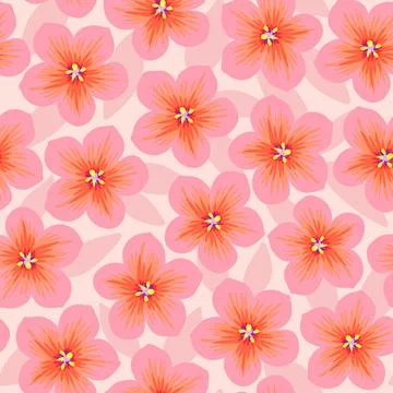 Hand drawn seamless pattern with floral flowers. Peach fuzz apricot orange Stock Illustration