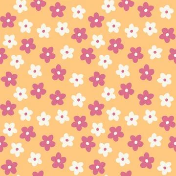 Hand drawn seamless pattern with floral flowers. Peach fuzz apricot orange Stock Illustration