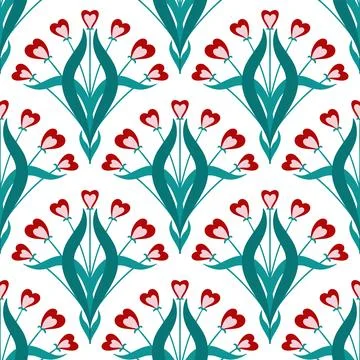 Hand drawn seamless pattern in flower floral st Valentine day style. Elegant Stock Illustration