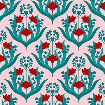 Hand drawn seamless pattern in flower floral st Valentine day style. Elegant Stock Illustration