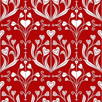 Hand drawn seamless pattern in flower floral st Valentine day style. Elegant Stock Illustration