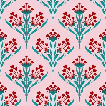 Hand drawn seamless pattern in flower floral st Valentine day style. Elegant Stock Illustration