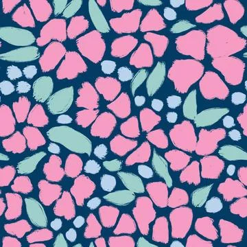 Hand drawn seamless pattern with flower floral elements, pastel soft pink Stock Illustration