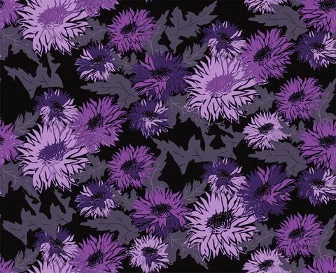 Hand drawn seamless pattern of flowers in trendy velvet violet. Stock Illustration