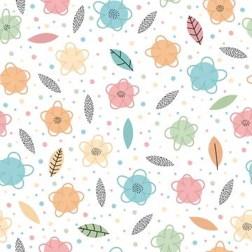 Hand drawn seamless pattern with flowers and leaves. Trendy creative graphi.. Stock Illustration