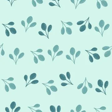 Hand drawn seamless pattern with foliage abstract silhouettes. Blue leaf elem Illustrazione stock