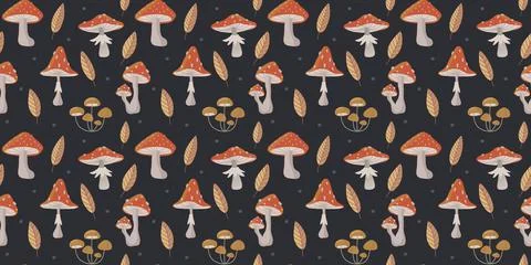 Hand drawn Seamless pattern of forest mushrooms Stock Illustration