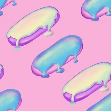 Hand drawn seamless pattern with french eclair cupcake pastry bakery baking food イラスト素材