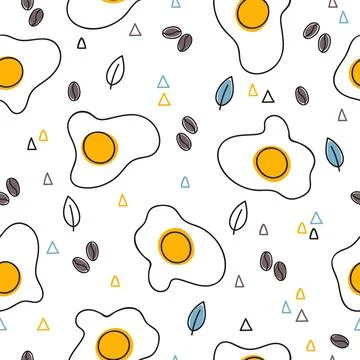 Hand drawn seamless pattern with fried eggs. Breakfast background. Scramble.. Stock Illustration