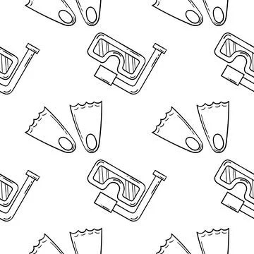 Hand drawn seamless pattern of frogs shoes and swimming goggles Stock Illustration