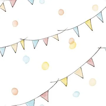 Hand drawn seamless pattern with garlands and confetti. Stock Illustration