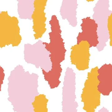 Hand drawn seamless pattern with geometric abstract shapes in red orange yellow Stock Illustration