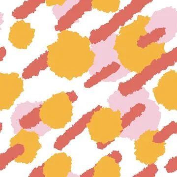 Hand drawn seamless pattern with geometric abstract shapes in red orange yellow Stock Illustration