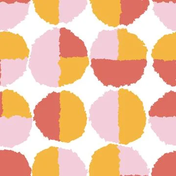 Hand drawn seamless pattern with geometric abstract shapes in red orange yellow Stock Illustration