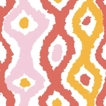 Hand drawn seamless pattern with geometric abstract shapes in red orange yellow Stock Illustration