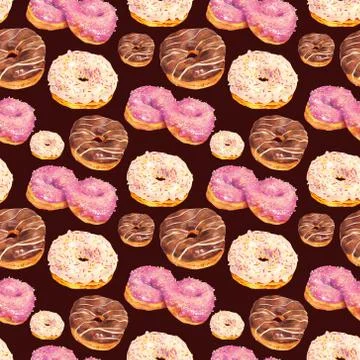 Hand drawn seamless pattern glazed donuts Stock Illustration
