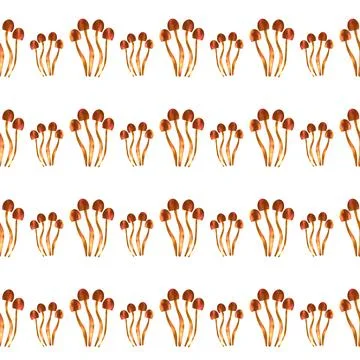 Hand drawn seamless pattern with gold shining mushrooms Stock Illustration