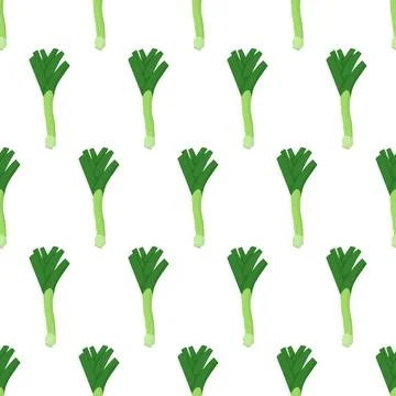 Hand drawn seamless pattern with green leek for wallpaper design. Stock Illustration