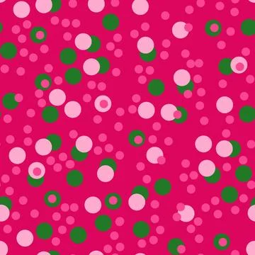 Hand drawn seamless pattern green pink polka dot circles. Modern abstract Stock Illustration