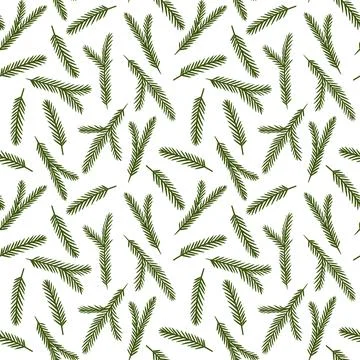 Hand drawn seamless pattern with green pine conifer spruce branches twigs on Stock Illustration