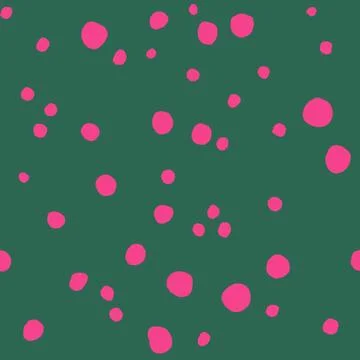 Hand drawn seamless pattern green pink polka dot circles. Modern abstract Stockillustratie