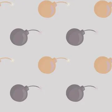 Hand drawn seamless pattern with grey and orange simple bombs ornament. Paste 스톡 일러스트