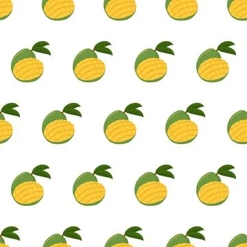 Hand drawn seamless pattern with half and whole mango with leaf fruit for 스톡 일러스트