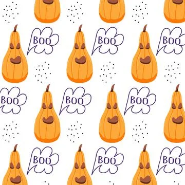 Hand-drawn seamless pattern with Halloween pumpkin Stock Illustration
