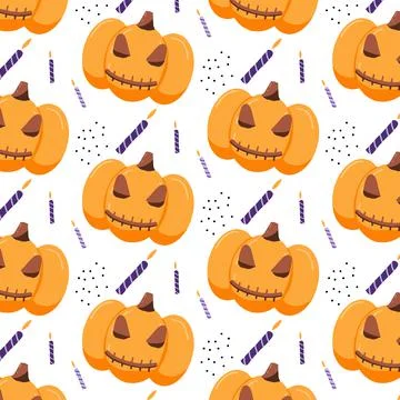 Hand-drawn seamless pattern with Halloween pumpkin Stock Illustration