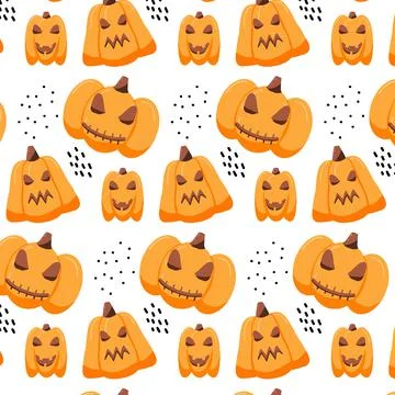 Hand-drawn seamless pattern with Halloween pumpkin Stock Illustration