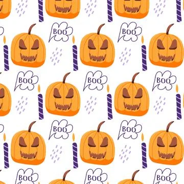 Hand-drawn seamless pattern with Halloween pumpkin Stock Illustration