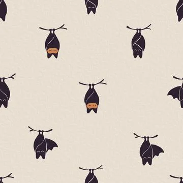 Hand Drawn Seamless Pattern with Hanging Bats and Sleep Masks Stock Illustration
