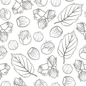 Hand drawn seamless pattern with hazelnuts. Stock Illustration