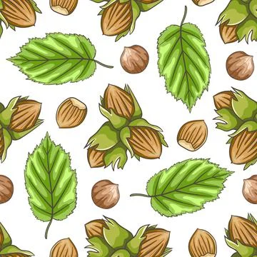 Hand drawn seamless pattern with hazelnuts. Stock Illustration