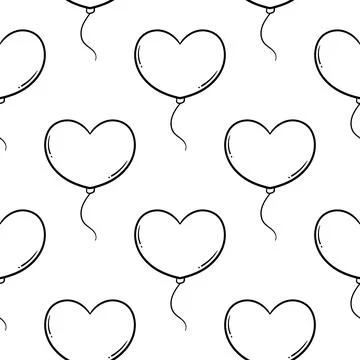 Hand drawn seamless pattern of heart shaped balloons Stock Illustration