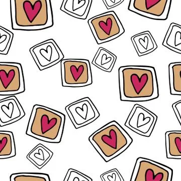 Hand-drawn  seamless pattern with hearts Stock Illustration